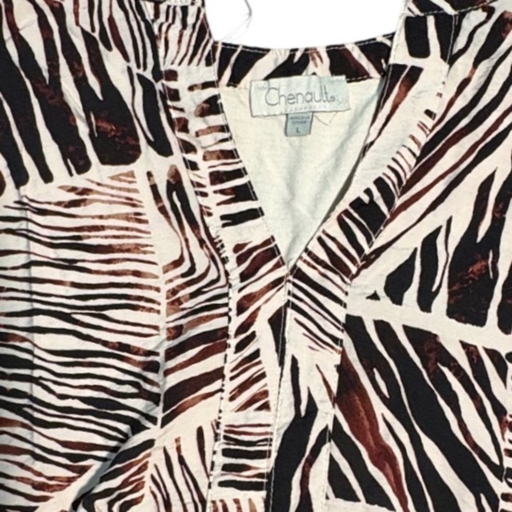 Chenault Womens Abstract Animal Print Tie Front V-Neck Top Brown Cream Large - Picture 5 of 7